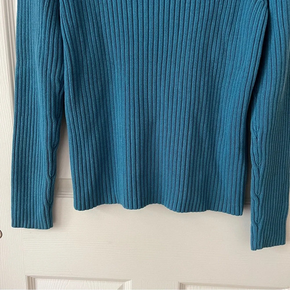 Karen Scott Sport Cotton Teal Ribbed Turtle Smock Neck Sweater Long Sleeve Small - Picture 10 of 10